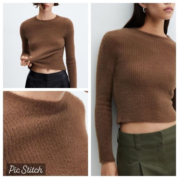 EUC! Mango MNG Brown Fuzzy Cozy Long Sleeve Sweater -Size M (also fits XS/S) - Picture 1 of 10